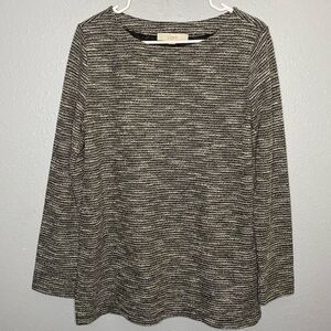 Loft Boho Black and White Long Sleeved Crew Neck Tunic Top Size Medium